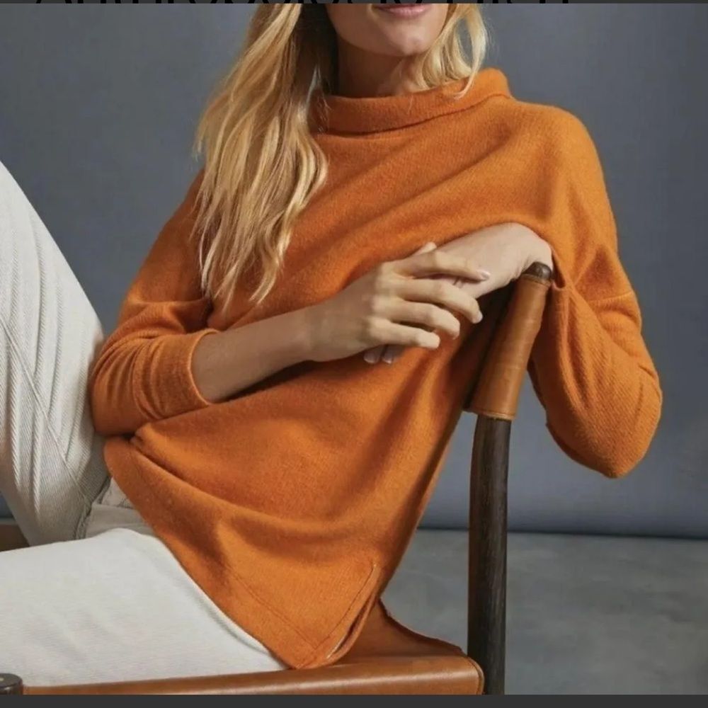 Anthropologie High-neck Tunic Sweater Beige Tan Size L - Picture 2 of 10